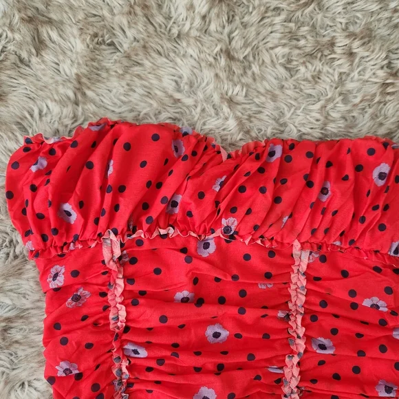 Free People Scottie Printed Tube Top Hot Red Combo Floral & Polka Dot Medium - Picture 4 of 10